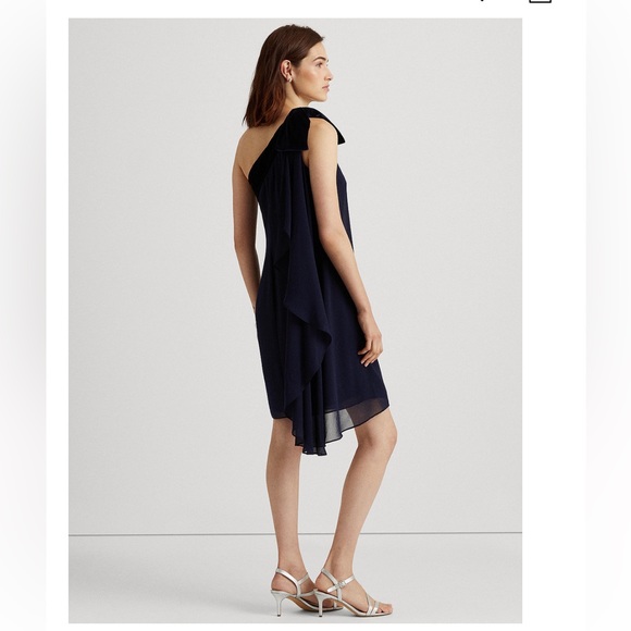 NWT Lauren Ralph Lauren Velvet Neckband One-Shoulder Dress - Picture 4 of 4